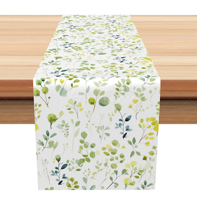 Aperturee - Aperturee Boho Fine Art Spring Leaves Table Runner Fresh Greenery Kitchen Decor Cute Botanical Modern Farmhouse Style