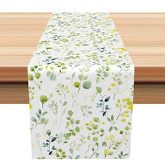 Aperturee - Aperturee Boho Fine Art Spring Leaves Table Runner Fresh Greenery Kitchen Decor Cute Botanical Modern Farmhouse Style