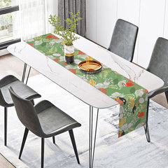 Aperturee - Aperturee Boho Flamingo and Tropical Leaves Table Runner Fresh Green Monstera and Pink Flamingo Summer Party Decoration