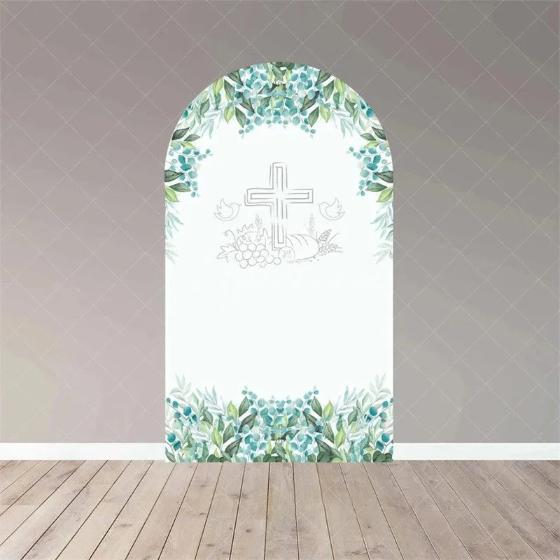 Aperturee - Aperturee Boho Floral Baptism Arch Backdrop Delicate Flower for Christening Party Spring Garden Photo Decor for Kids