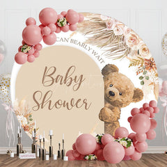 Aperturee - Aperturee Boho Floral Bearly Wait Round Baby Shower Backdrop