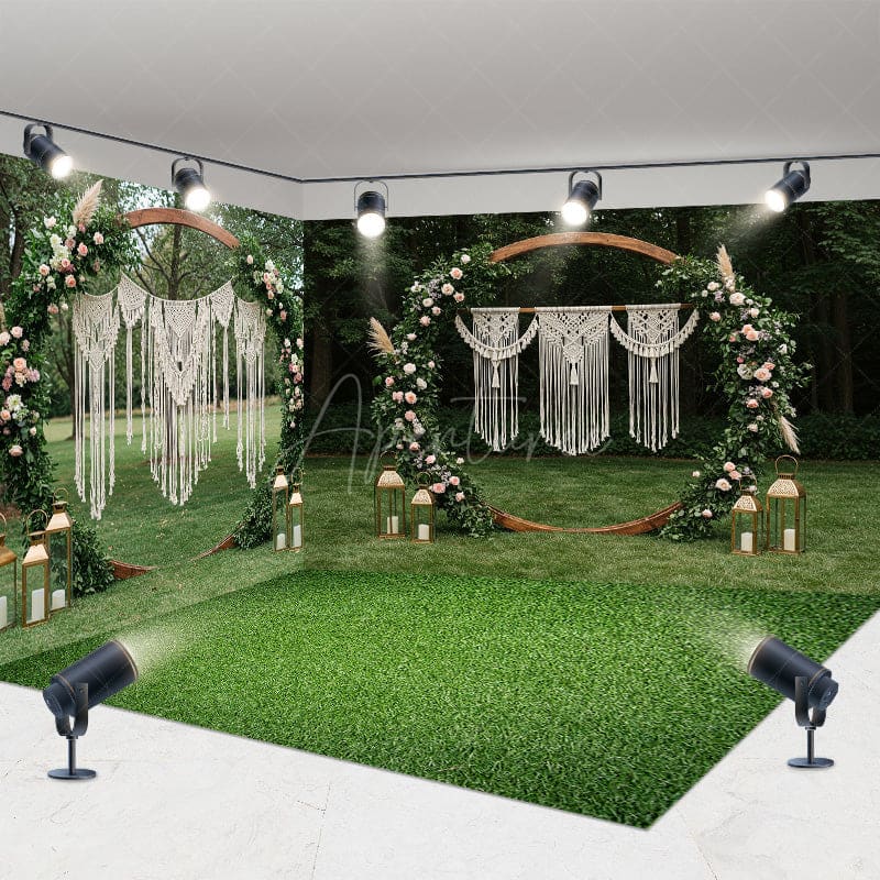 Aperturee - Aperturee Boho Floral Circular Wedding Decor Room Set Backdrop