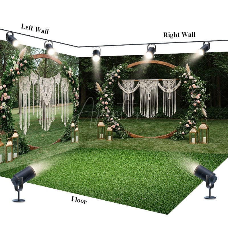 Aperturee - Aperturee Boho Floral Circular Wedding Decor Room Set Backdrop