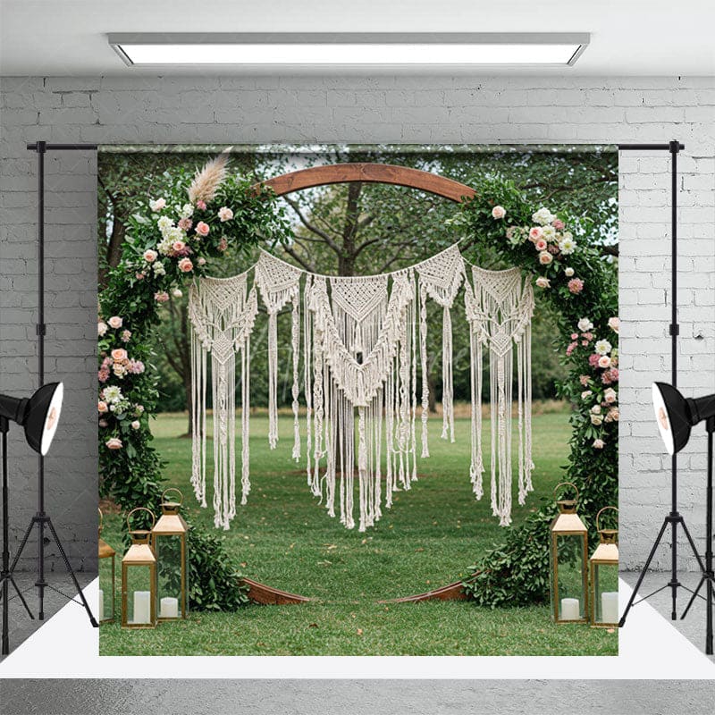 Aperturee - Aperturee Boho Floral Circular Wedding Decor Room Set Backdrop