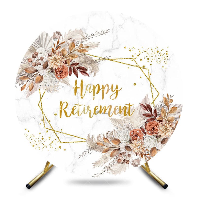 Aperturee - Aperturee Boho Floral Marbled Round Happy Retirement Backdrop