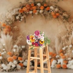 Aperturee - Aperturee Boho Floral Reed Retro Wall Wedding Photo Backdrop
