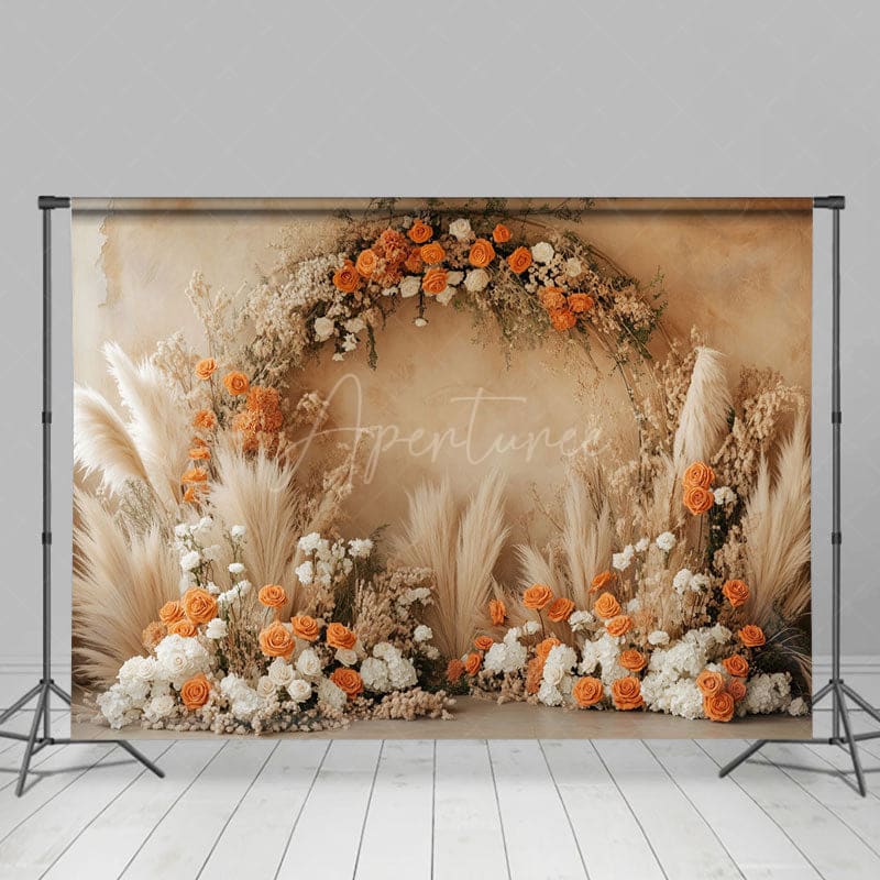 Aperturee - Aperturee Boho Floral Reed Retro Wall Wedding Photo Backdrop