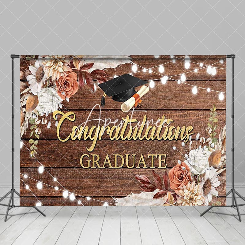 Aperturee - Aperturee Boho Floral Wooden Congratulations Graduate Backdrop