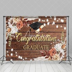 Aperturee - Aperturee Boho Floral Wooden Congratulations Graduate Backdrop
