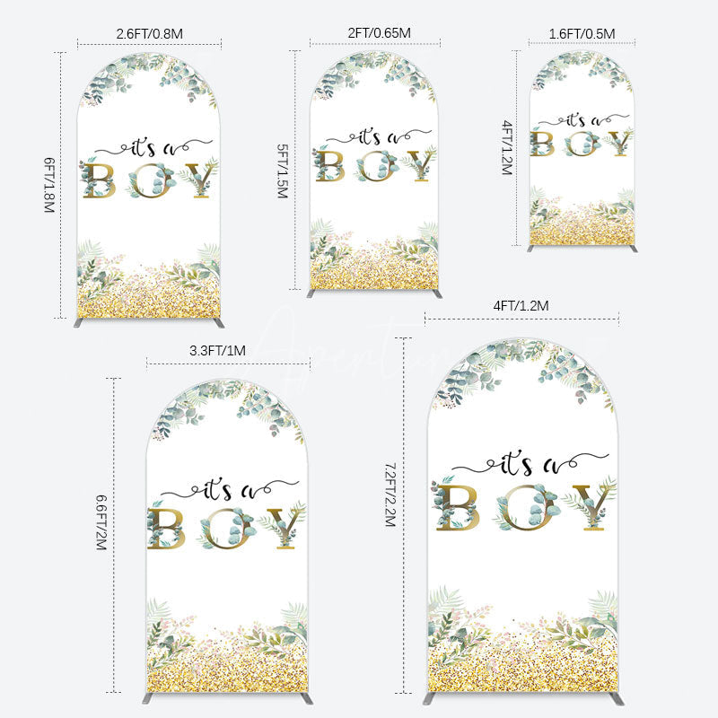 Aperturee - Aperturee Boho Glitter Plants Fresh Baby Shower Arch Backdrop