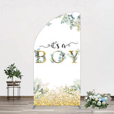 Aperturee - Aperturee Boho Glitter Plants Fresh Baby Shower Half Moon Arch Backdrop