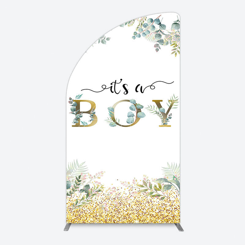 Aperturee - Aperturee Boho Glitter Plants Fresh Baby Shower Half Moon Arch Backdrop