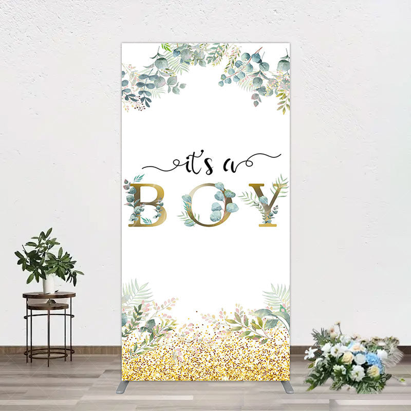 Aperturee - Aperturee Boho Glitter Plants Fresh Baby Shower Rectangle Backdrop