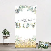 Aperturee - Aperturee Boho Glitter Plants Fresh Baby Shower Rectangle Backdrop