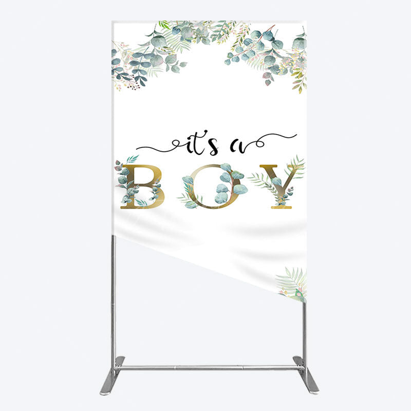 Aperturee - Aperturee Boho Glitter Plants Fresh Baby Shower Rectangle Backdrop