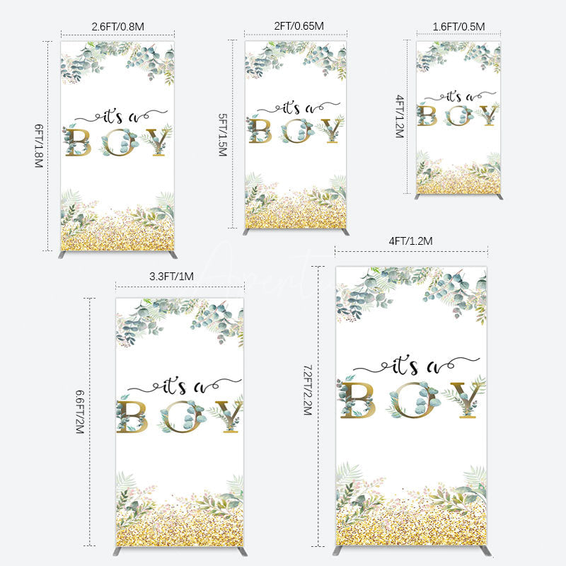 Aperturee - Aperturee Boho Glitter Plants Fresh Baby Shower Rectangle Backdrop