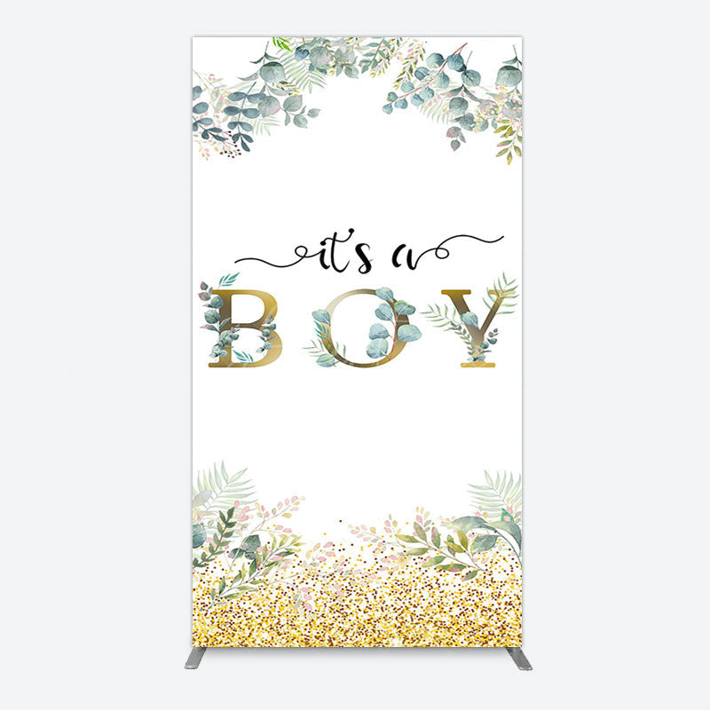 Aperturee - Aperturee Boho Glitter Plants Fresh Baby Shower Rectangle Backdrop