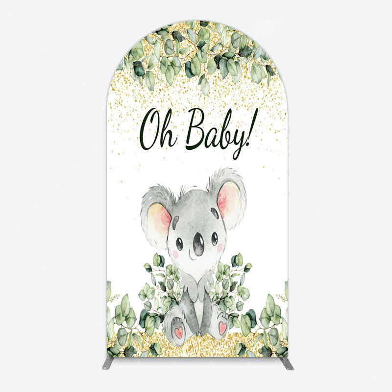 Aperturee - Aperturee Boho Green Glitter Koala Baby Shower Arch Backdrop