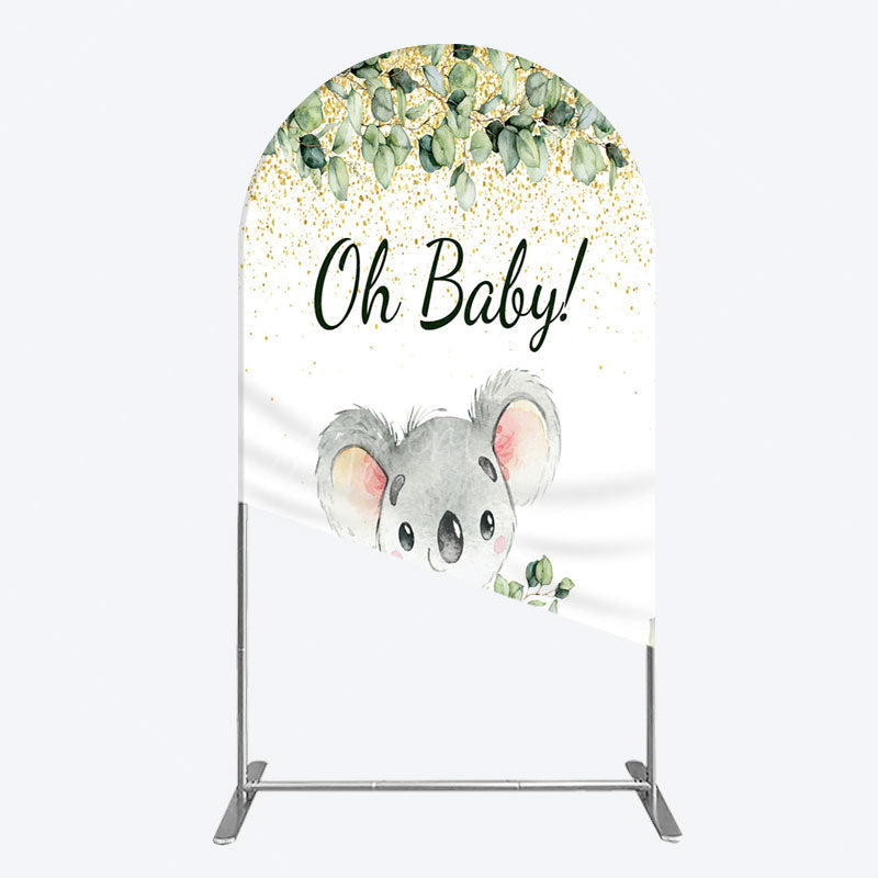 Aperturee - Aperturee Boho Green Glitter Koala Baby Shower Arch Backdrop