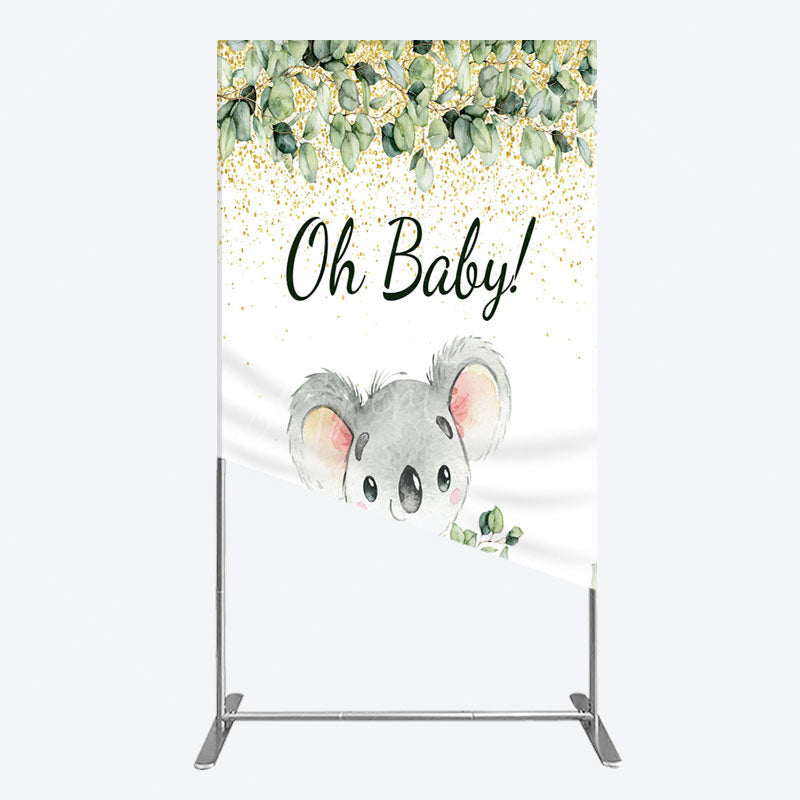 Aperturee - Aperturee Boho Green Glitter Koala Baby Shower Rectangle Backdrop