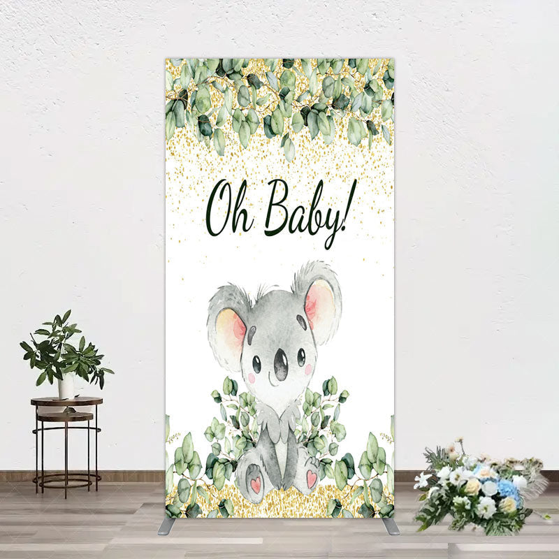 Aperturee - Aperturee Boho Green Glitter Koala Baby Shower Rectangle Backdrop