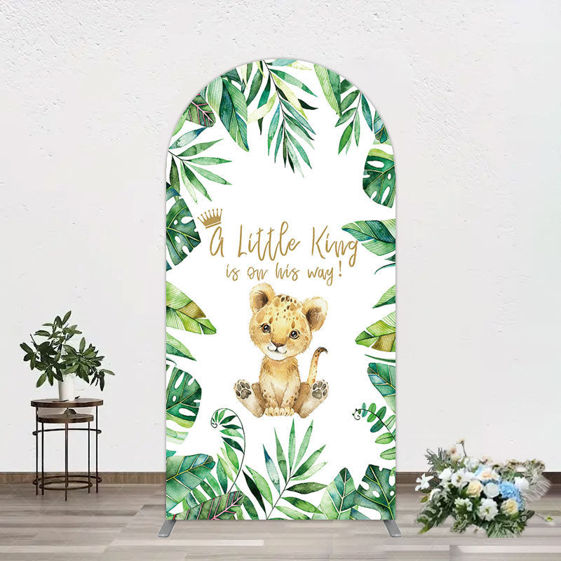 Aperturee - Aperturee Boho Green Leaves Lion Baby Shower Arch Backdrop