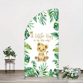 Aperturee - Aperturee Boho Green Leaves Lion Baby Shower Half Moon Arch Backdrop