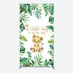 Aperturee - Aperturee Boho Green Leaves Lion Baby Shower Rectangle Backdrop