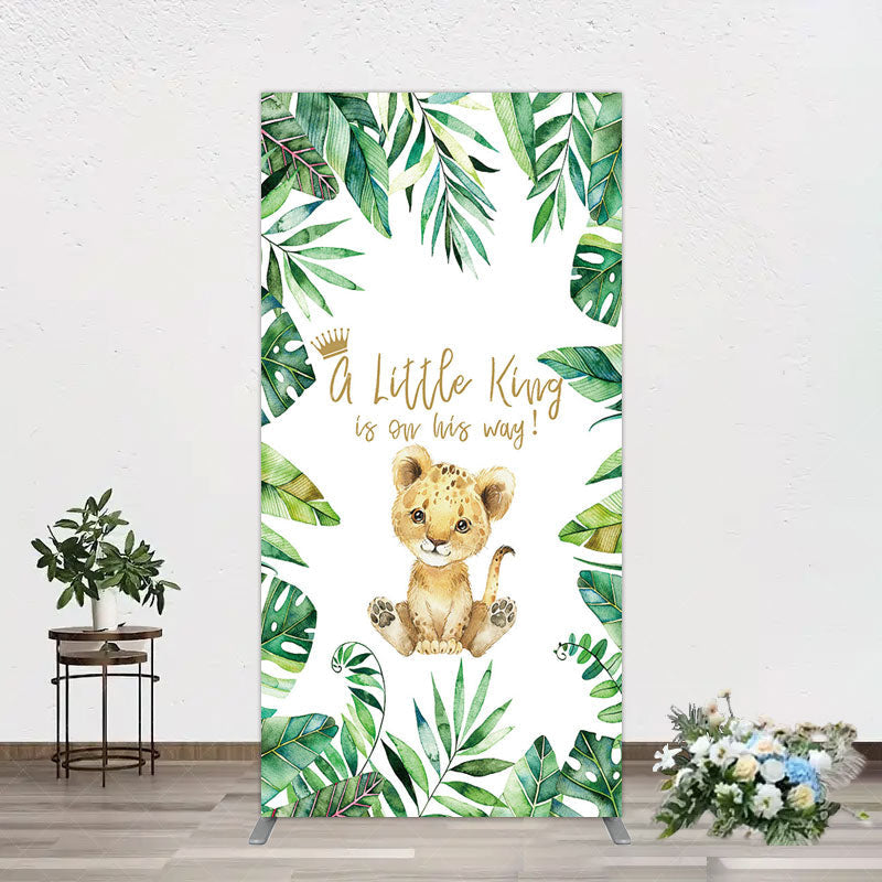 Aperturee - Aperturee Boho Green Leaves Lion Baby Shower Rectangle Backdrop