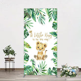Aperturee - Aperturee Boho Green Leaves Lion Baby Shower Rectangle Backdrop