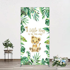 Aperturee - Aperturee Boho Green Leaves Lion Baby Shower Rectangle Backdrop