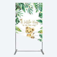 Aperturee - Aperturee Boho Green Leaves Lion Baby Shower Rectangle Backdrop
