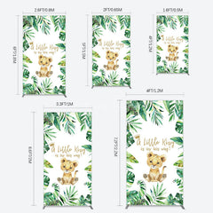 Aperturee - Aperturee Boho Green Leaves Lion Baby Shower Rectangle Backdrop
