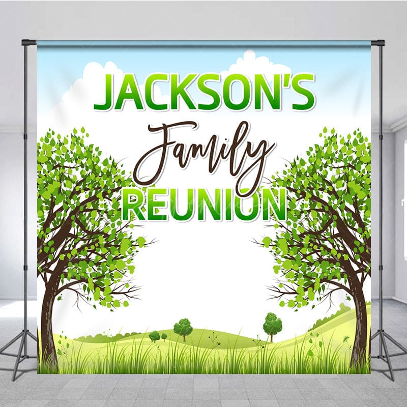 Aperturee - Aperturee Boho Green Tree Hill Custom Family Reunion Backdrop