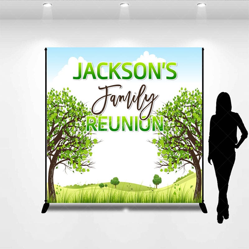 Aperturee - Aperturee Boho Green Tree Hill Custom Family Reunion Backdrop