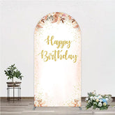 Aperturee - Aperturee Boho Happy Birthday Arch Backdrop Pampas Grass and Dried Flowers with Gold Glitter Rustic Floral Photo Prop