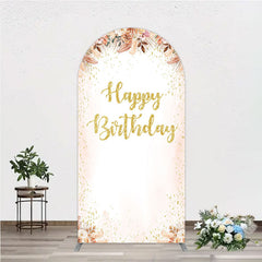Aperturee - Aperturee Boho Happy Birthday Arch Backdrop Pampas Grass and Dried Flowers with Gold Glitter Rustic Floral Photo Prop