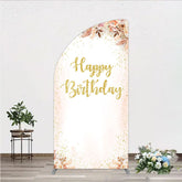 Aperturee - Aperturee Boho Happy Birthday Half Moon Arch Backdrop Pampas Grass and Dried Flowers with Gold Glitter Rustic Floral Photo Prop