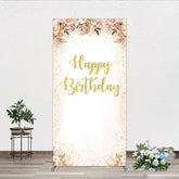 Aperturee - Aperturee Boho Happy Birthday Rectangle Backdrop Pampas Grass and Dried Flowers with Gold Glitter Rustic Floral Photo Prop