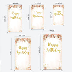 Aperturee - Aperturee Boho Happy Birthday Rectangle Backdrop Pampas Grass and Dried Flowers with Gold Glitter Rustic Floral Photo Prop