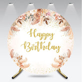 Aperturee Aperturee Boho Happy Birthday Round Backdrop Pampas Grass and Dried Flowers with Gold Glitter Rustic Floral Photo Prop
