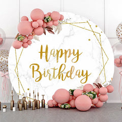 Aperturee - Aperturee Boho Happy Birthday Round Backdrop with Pampas Grass Dried Palm and Floral on Marble Rose Gold Party Decor