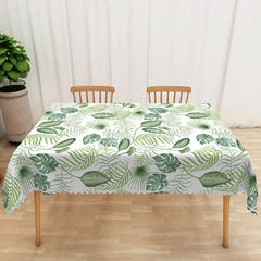 Aperturee - Aperturee Boho Hawaiian Rectangle Tablecloth with Green Tropical Plants for Summer Luau and Jungle Themed Party Decor