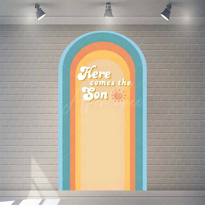 Aperturee - Aperturee Boho Here Comes The Son Baby Shower Arch Backdrop Vibrant Rianbow And Sun Rays Boys Party Photo Prop