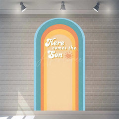 Aperturee - Aperturee Boho Here Comes The Son Baby Shower Arch Backdrop Vibrant Rianbow And Sun Rays Boys Party Photo Prop