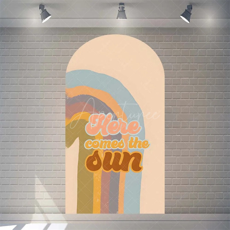 Aperturee - Aperturee Boho Here Comes The Son Baby Shower Arch Backdrop Vibrant Rianbow And Sun Rays Boys Party Photo Prop