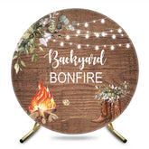 Aperturee - Aperturee Boho Leaves Backyard Bonfire Round Wood Backdrop