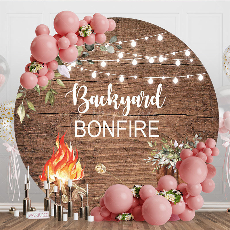 Aperturee - Aperturee Boho Leaves Backyard Bonfire Round Wood Backdrop