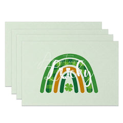 Aperturee - Aperturee Boho Lucky Rainbow Set of 4 Placemats St. Patricks Day Plaid Rainbow and Mint Green Table Mats