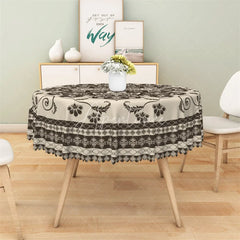 Aperturee - Aperturee Boho Mandala Floral Round Tablecloth Vintage Brown Ethnic Pattern Table Cover for Dining Room